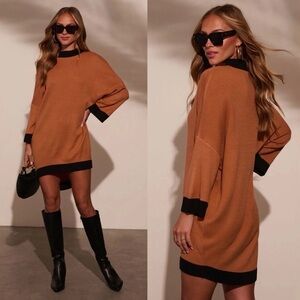 Vici Frosted Kiss Tan and Black Sweater Dress
